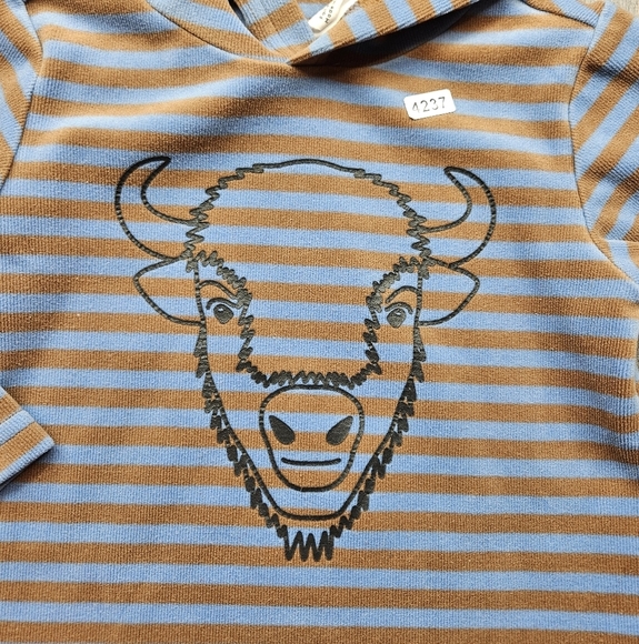 Deux par Deux Bison Buffalo Hoodie 18m Stripes Brown Blue - Picture 3 of 6